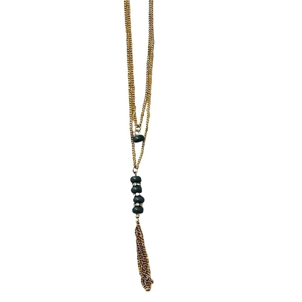 2/$15 - Multi Stone Tassel Necklace & Earrings - Gray